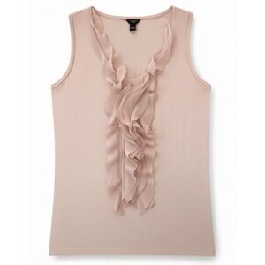 Ann Taylor Petite Blush Pink Ruffle V-Neck Sleeveless Top Tank SP Rayon Blend